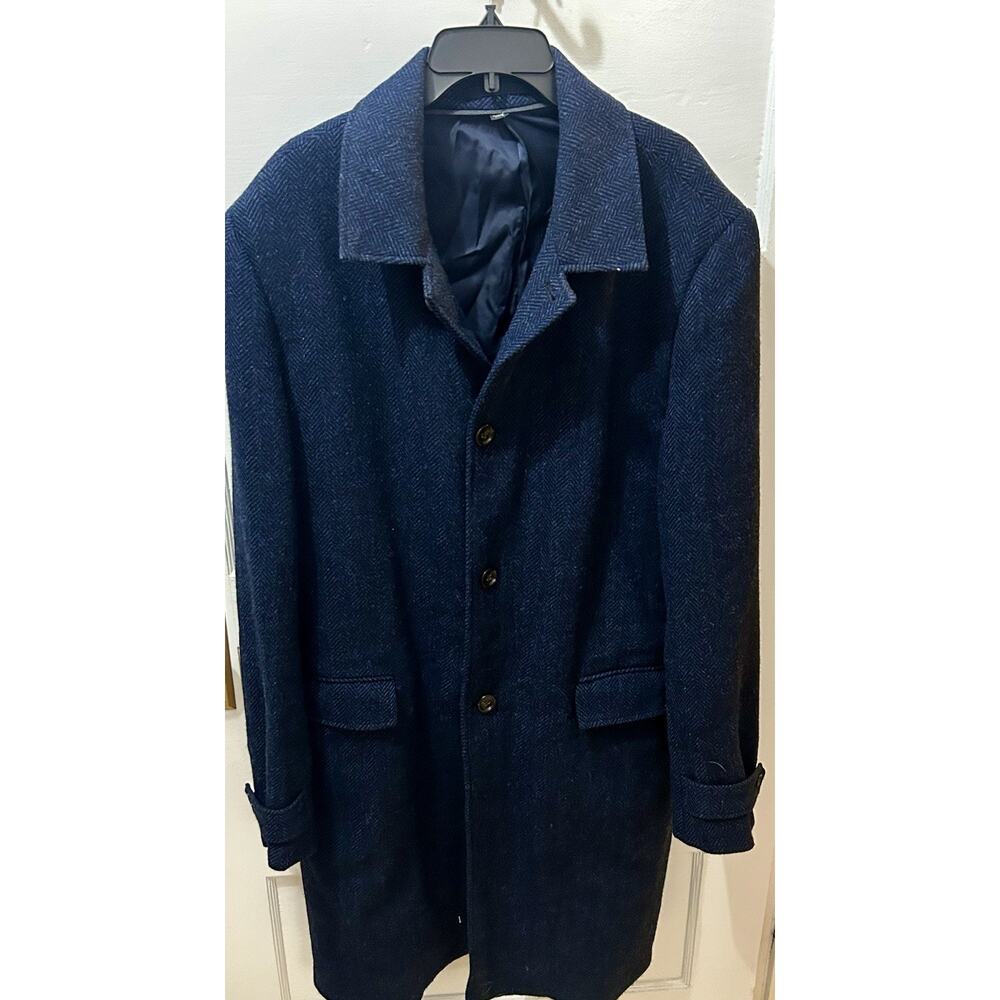 J. Crew Ludlow Moon British Herringbone Navy Tweed Wool Topcoat Size 44L $999